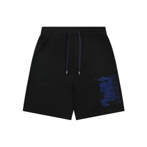 Burberry Half Knight Embroidered Cotton Shorts Black Front view