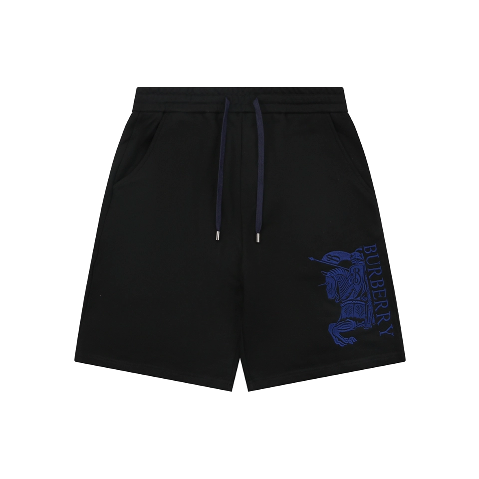 Burberry Half Knight Embroidered Cotton Shorts Black Front view