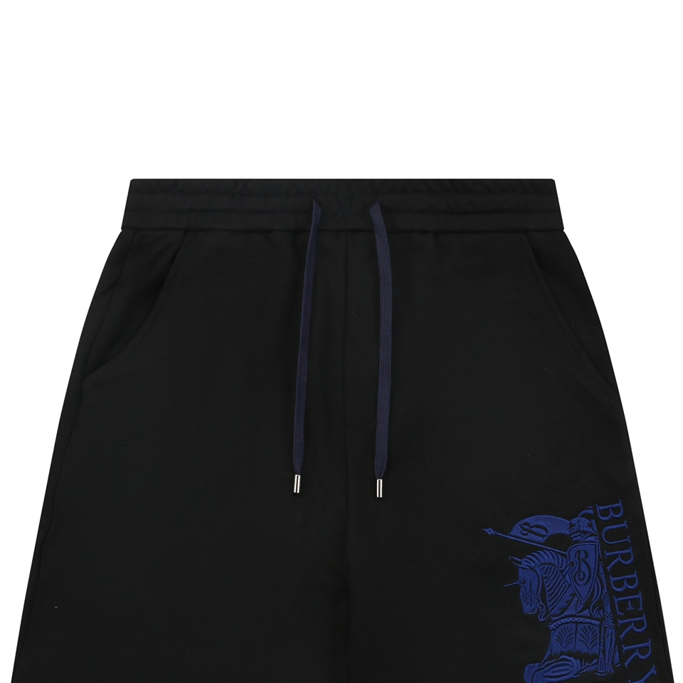 Burberry Half Knight Embroidered Cotton Shorts Black
