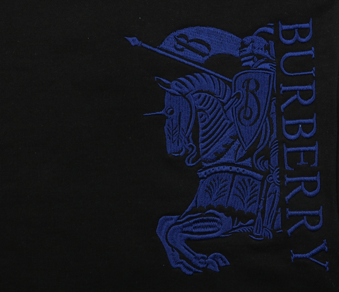Burberry Half Knight Embroidered Cotton Shorts Black