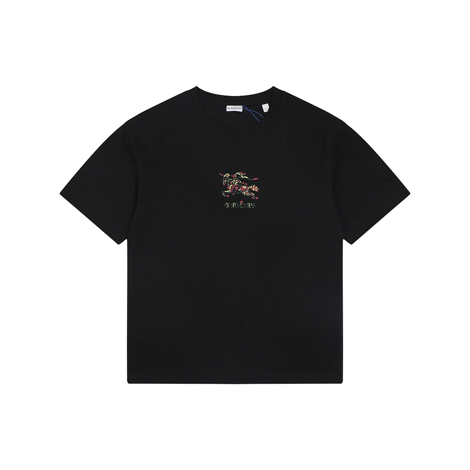 Burberry Rose Knight Embroidered T-Shirt Black Front view