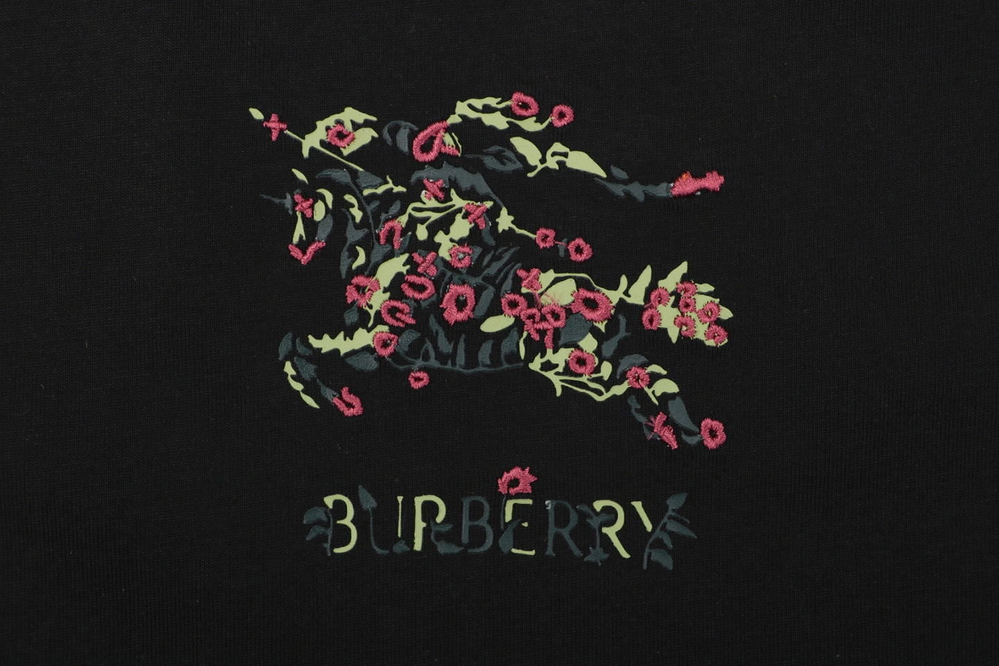 Burberry Rose Knight Embroidered T-Shirt Black Front Print