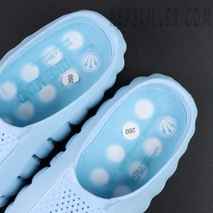 Drake NOCTA x Nike Mind 001 ‘Glacier Blue’ insole detail featuring a translucent glacier blue design with NOCTA branding