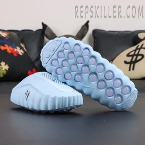 Drake NOCTA x Nike Mind 001 ‘Glacier Blue’ outsole and upper view highlighting the innovative cushioning structure and glacier blue color palette