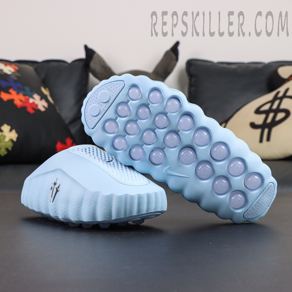 Drake NOCTA x Nike Mind 001 ‘Glacier Blue’ outsole and upper view highlighting the innovative cushioning structure and glacier blue color palette
