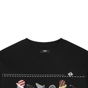 Fendi Ice Cream Embroidered Cotton T-Shirt