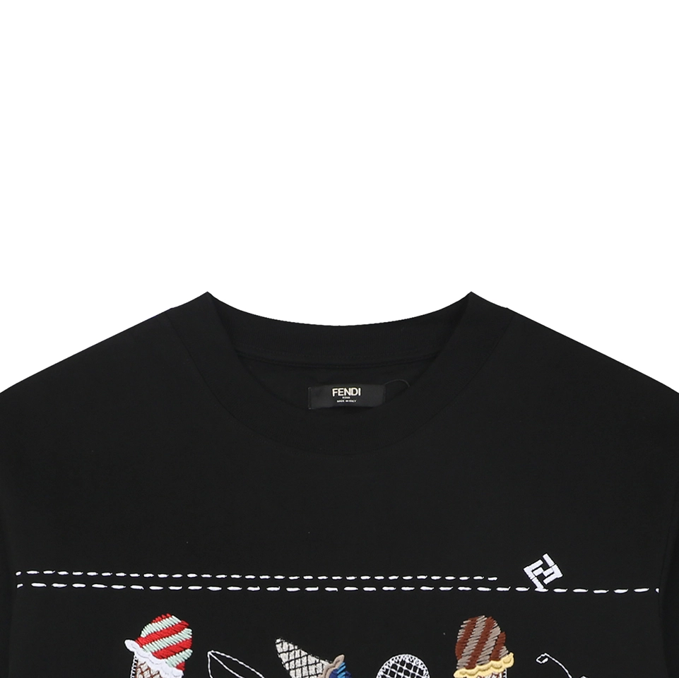 Fendi Ice Cream Embroidered Cotton T-Shirt
