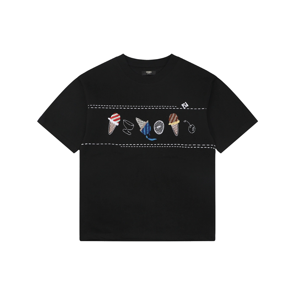Fendi Ice Cream Embroidered Cotton T-Shirt Front view