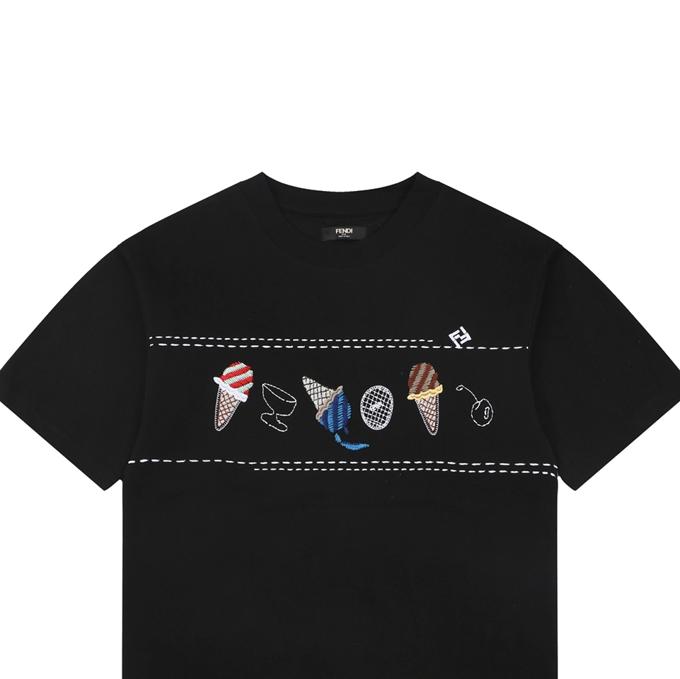 Fendi Ice Cream Embroidered Cotton T-Shirt