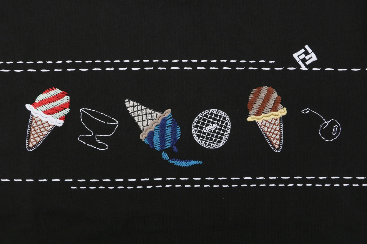 Fendi Ice Cream Embroidered Cotton T-Shirt Front Print