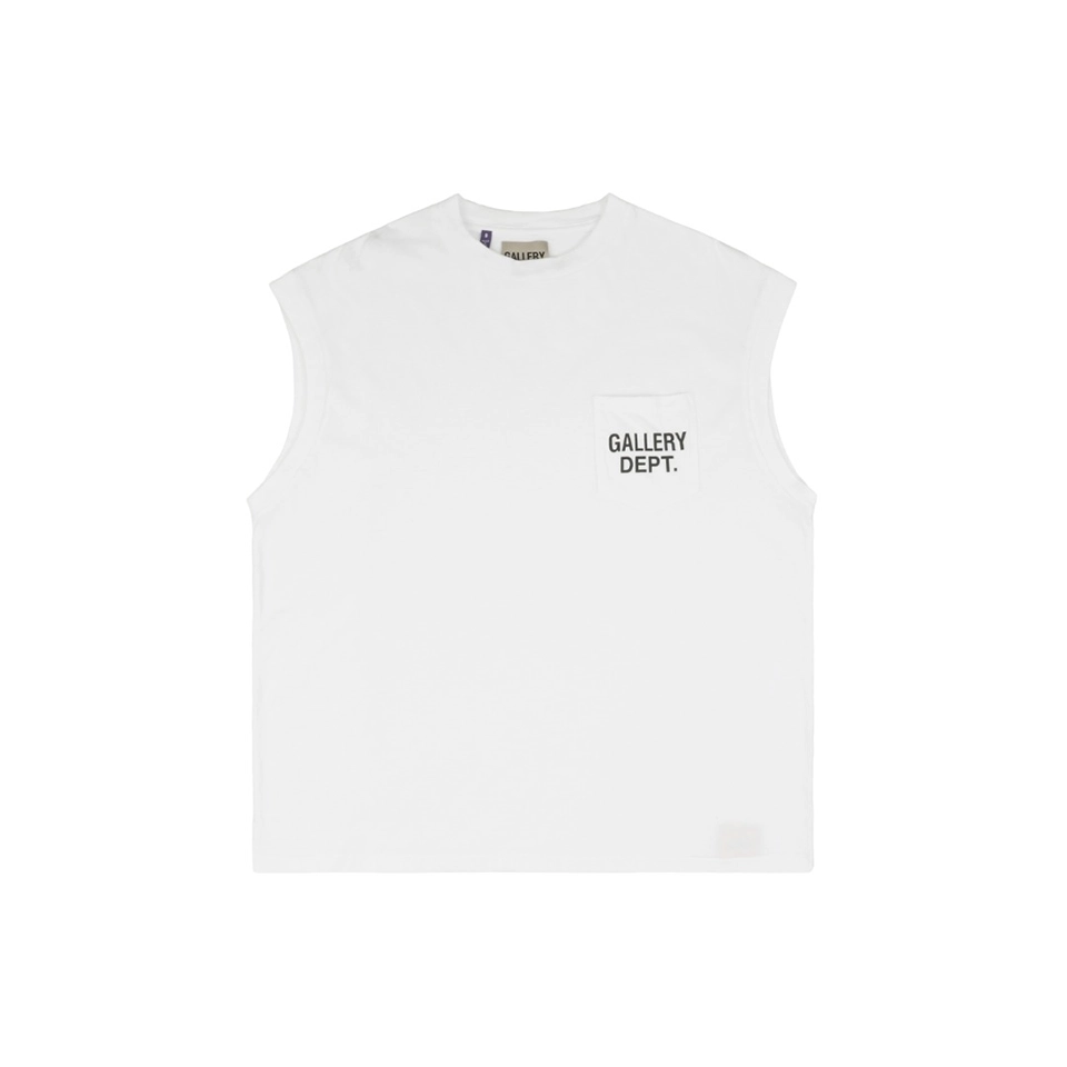 Gallery Dept Pocket Logo Sleeveless T-Shirt White Front view