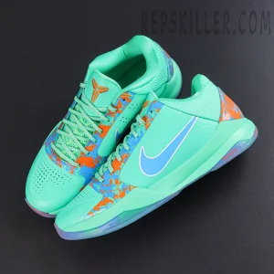 Jalen Brunson x Nike Zoom Kobe 5 Protro NY vs. NY top view featuring mint green laces and orange Kobe logo details