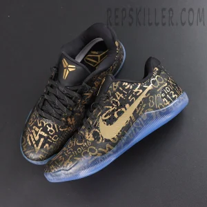 Kobe 11 Protro Low ‘Mamba Day’ top view featuring low-top basketball silhouette with gold accent details