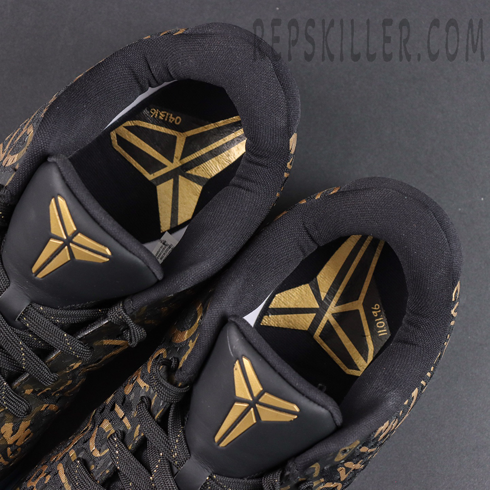 Kobe 11 Protro Low ‘Mamba Day’ tongue and insole detail featuring gold Kobe branding and Mamba tribute design