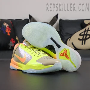 Nike Zoom Kobe 5 Protro The Academy PE outsole display featuring translucent rubber outsole with herringbone traction pattern