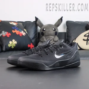 Kobe 9 Elite Low EM TB P Black side profile showcasing the Nike Swoosh and Kobe signature details