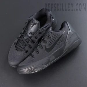 Kobe 9 Elite Low EM TB P Black top view featuring woven mesh upper and streamlined silhouette