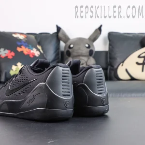 Kobe 9 Elite Low EM TB P Black rear side detail featuring Kobe signature and TPU support structure