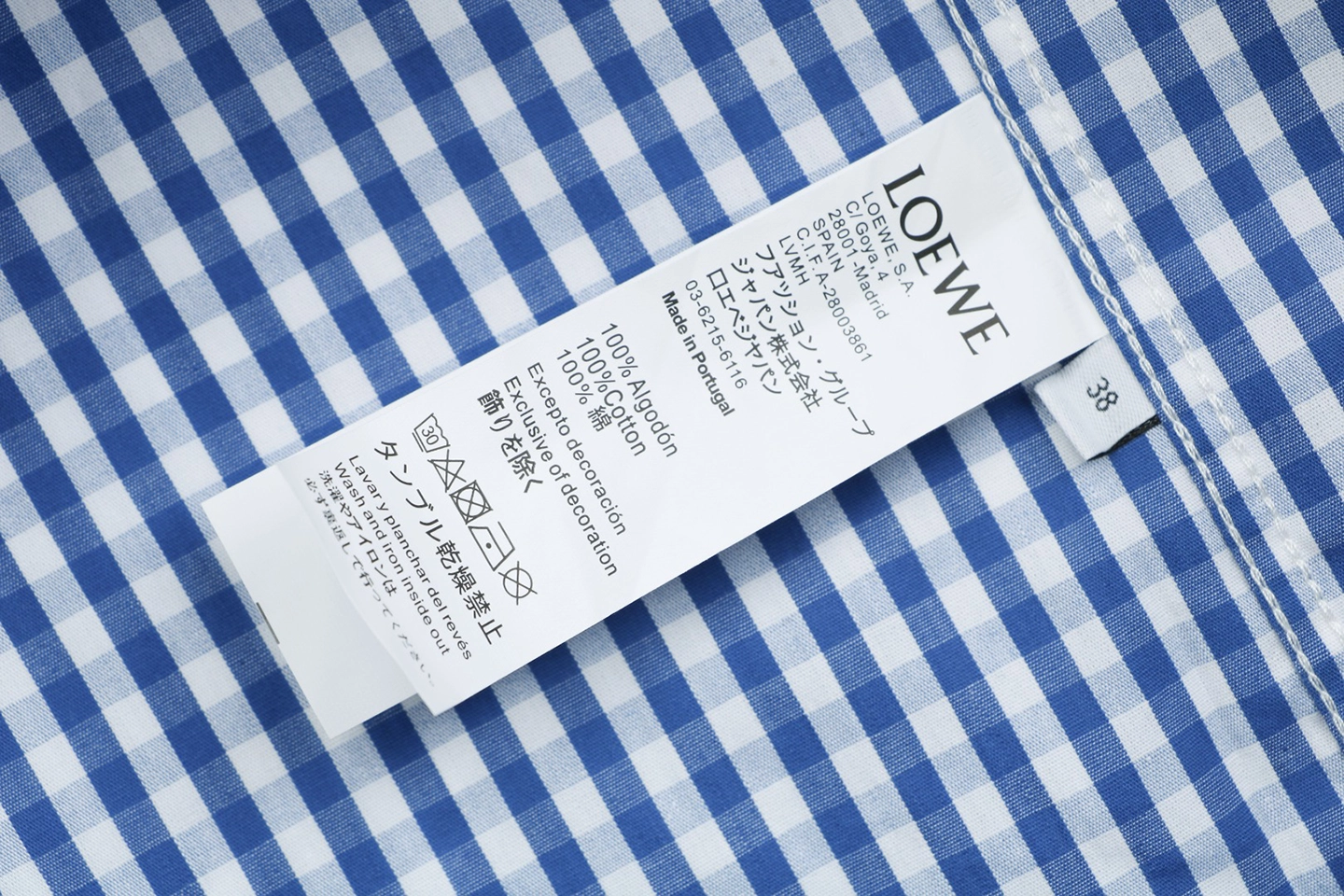 Loewe Anagram Pocket Check Shirt Wash label