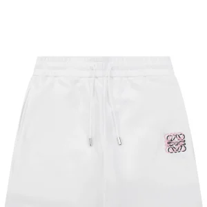 Loewe Overlapping Pink Logo Embroidered Shorts White