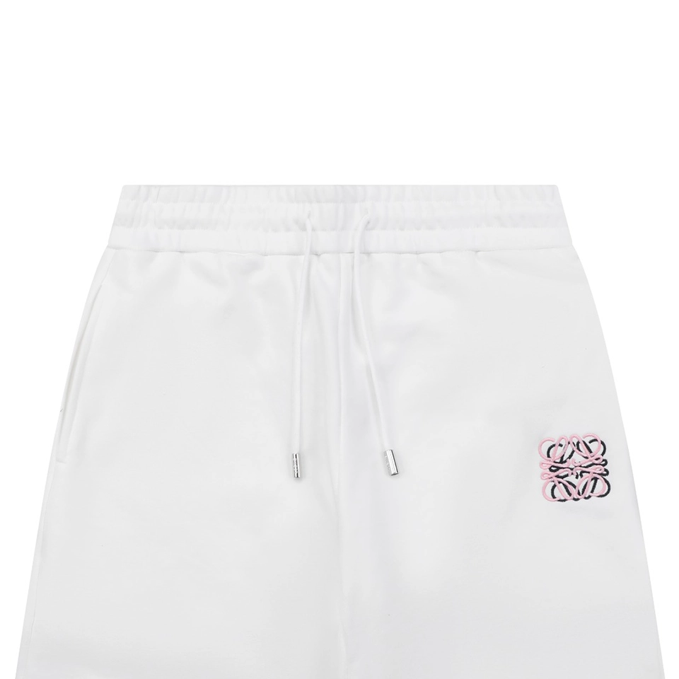 Loewe Overlapping Pink Logo Embroidered Shorts White