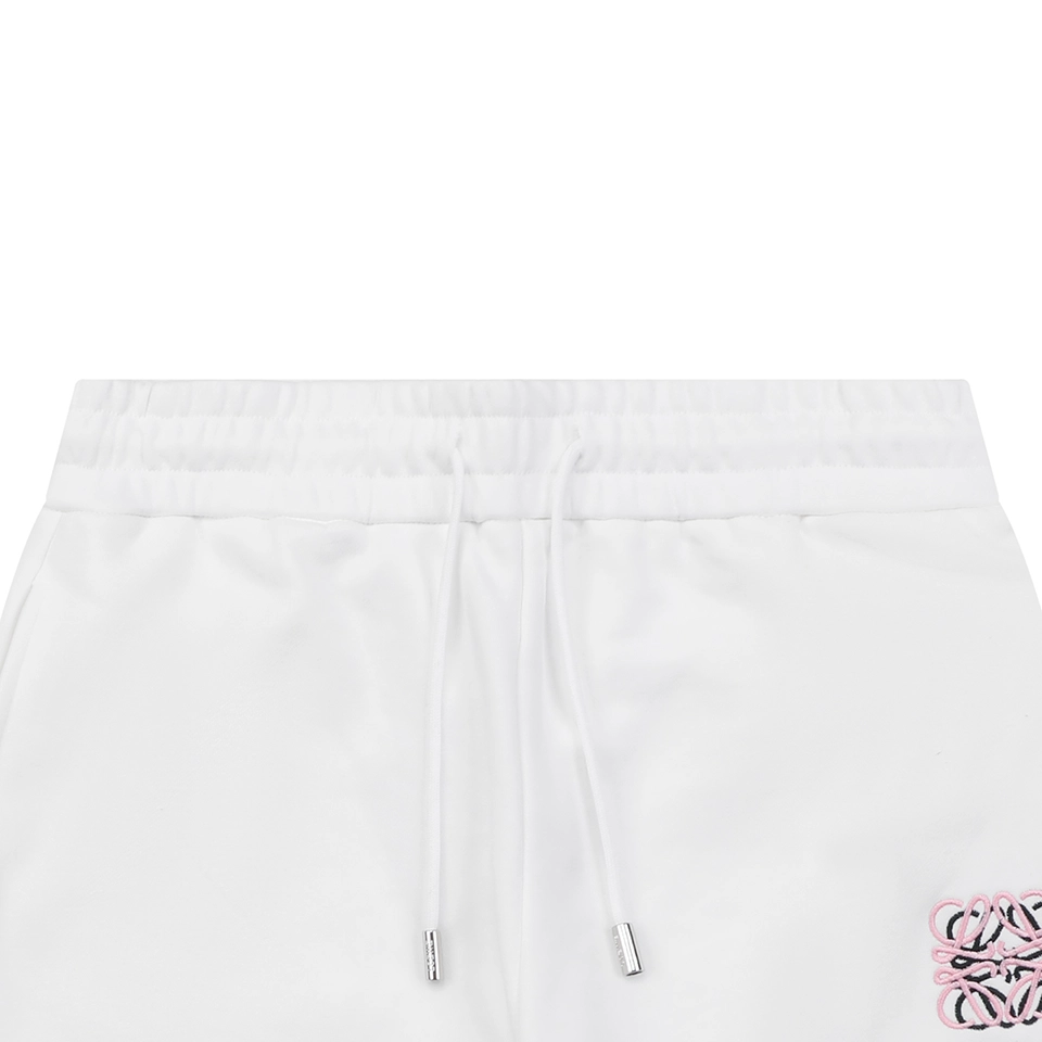 Loewe Overlapping Pink Logo Embroidered Shorts White