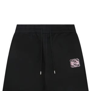 Loewe Overlapping Pink Logo Embroidered Shorts Black