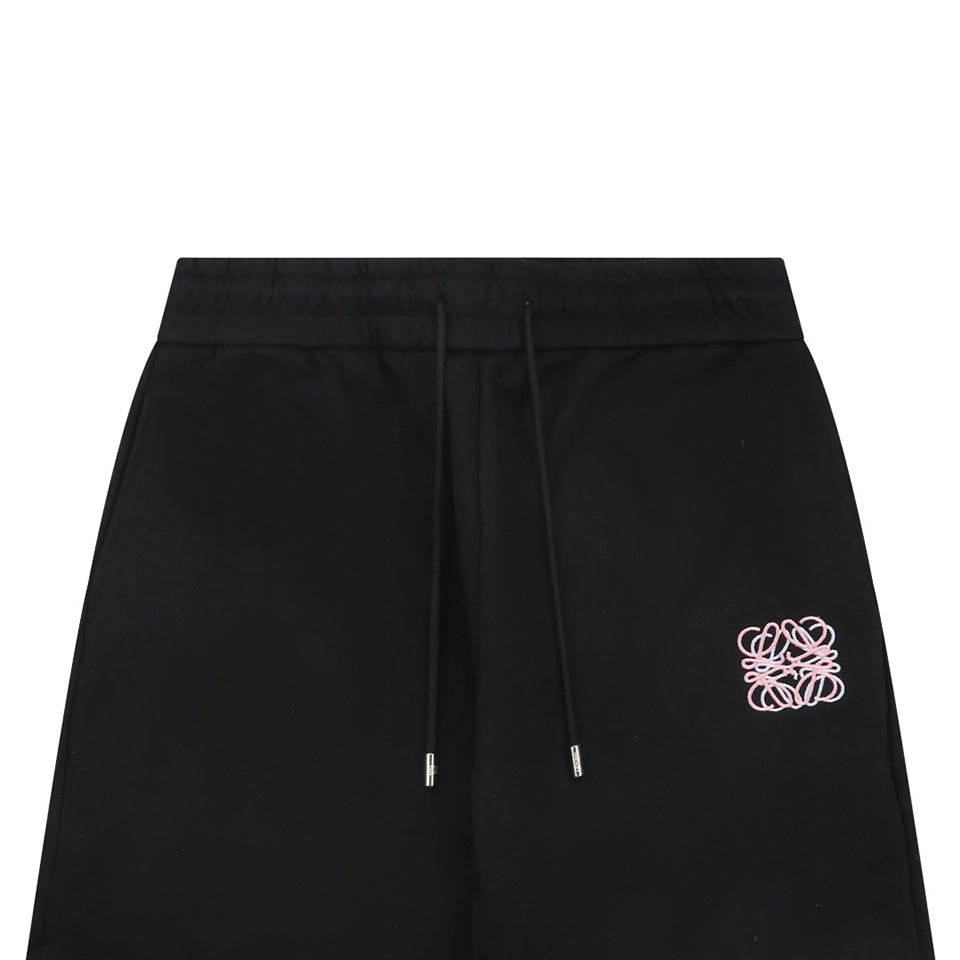 Loewe Overlapping Pink Logo Embroidered Shorts Black