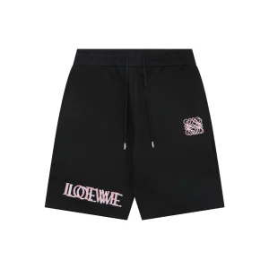 Loewe Overlapping Pink Logo Embroidered Shorts Black Front view