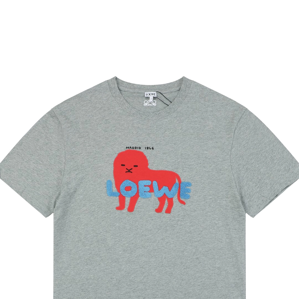 Loewe Red Beast Embroidered Logo T-Shirt Grey
