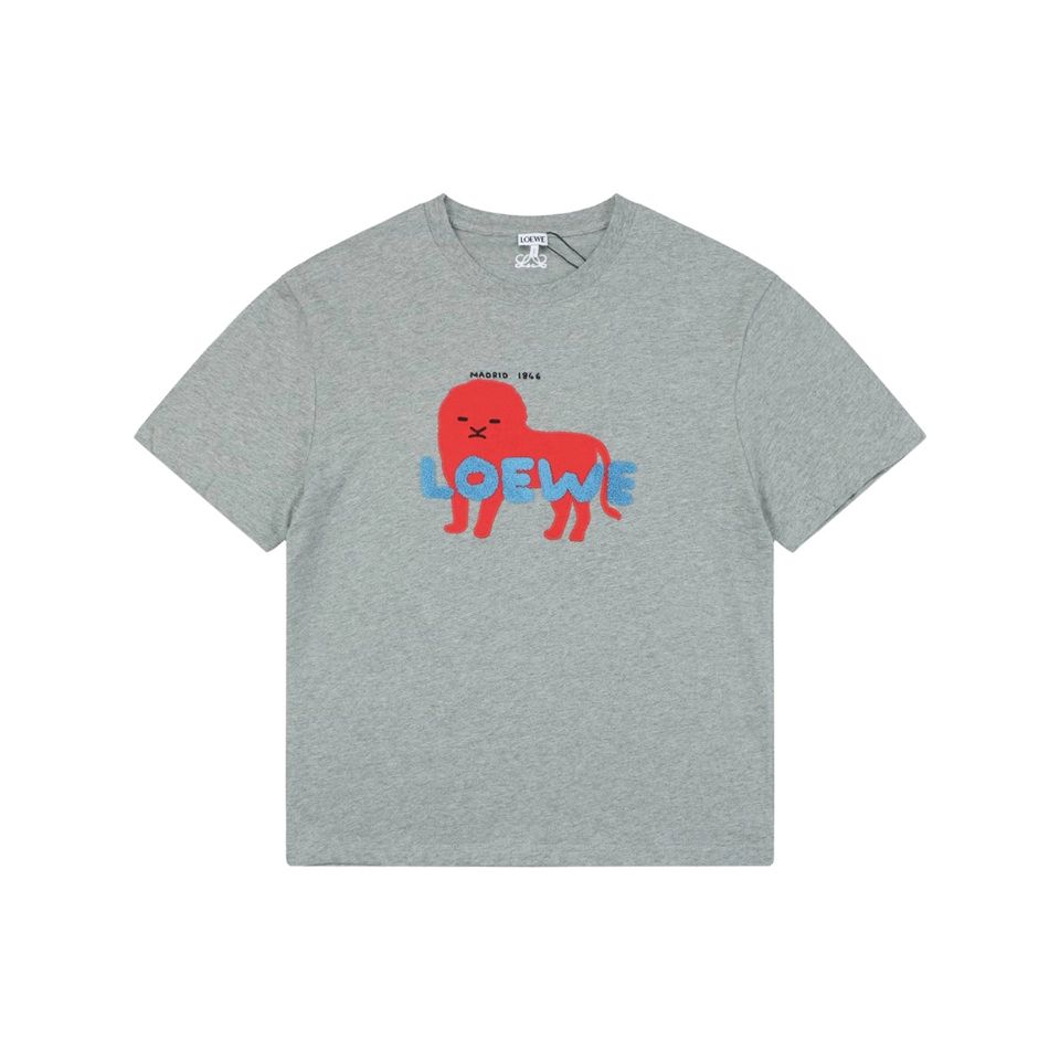 Loewe Red Beast Embroidered Logo T-Shirt Grey Front view
