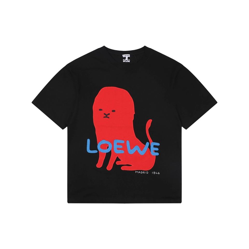 Loewe Red Creature Patch Embroidery T-Shirt Black Front view