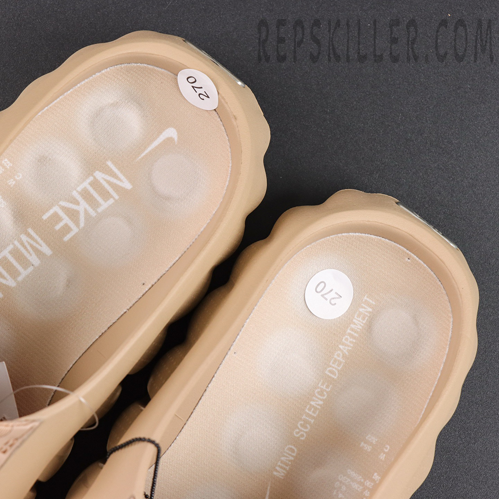 Nike Mind 001 ‘Hemp’ footbed detail featuring tan interior with Nike Mind Science Department graphics