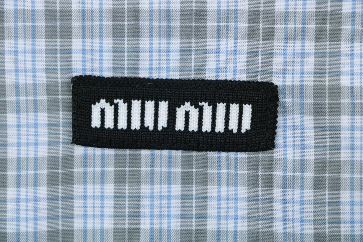 Miu Miu Blue Grey Check T-Shirt Brand label