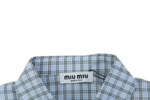 Miu Miu Blue Grey Check T-Shirt Collar
