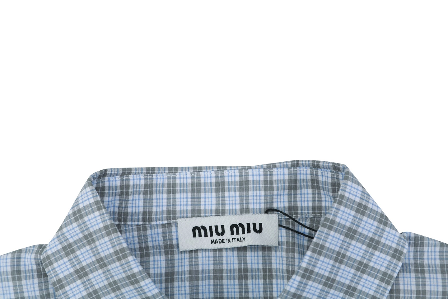 Miu Miu Blue Grey Check T-Shirt Collar