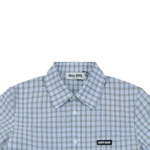 Miu Miu Blue Grey Check T-Shirt