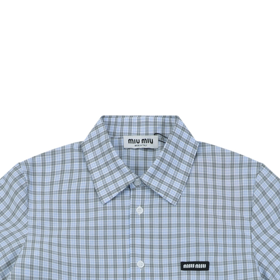 Miu Miu Blue Grey Check T-Shirt