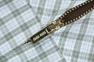 Miu Miu Blue Grey Vichy Check Blouson Jacket Zipper puller