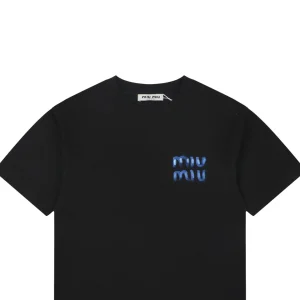 Miu Miu Graffiti Logo Print T-Shirt Black