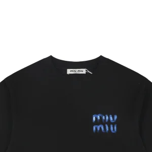 Miu Miu Graffiti Logo Print T-Shirt Black