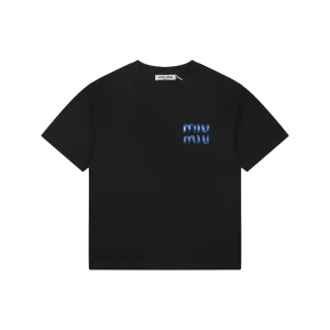 Miu Miu Graffiti Logo Print T-Shirt Black Front view