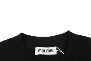 Miu Miu Graffiti Logo Print T-Shirt Black Collar