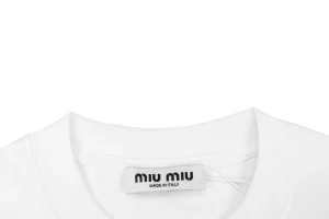 Miu Miu Graffiti Logo Print T-Shirt White Collar