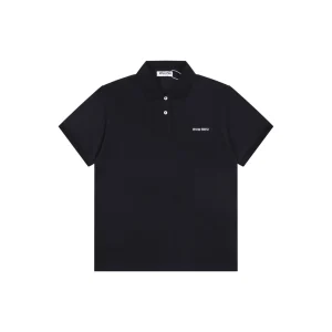 Miu Miu Logo Embroidered Polo T-Shirt Black Front view
