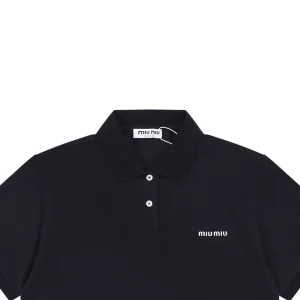 Miu Miu Logo Embroidered Polo T-Shirt Black