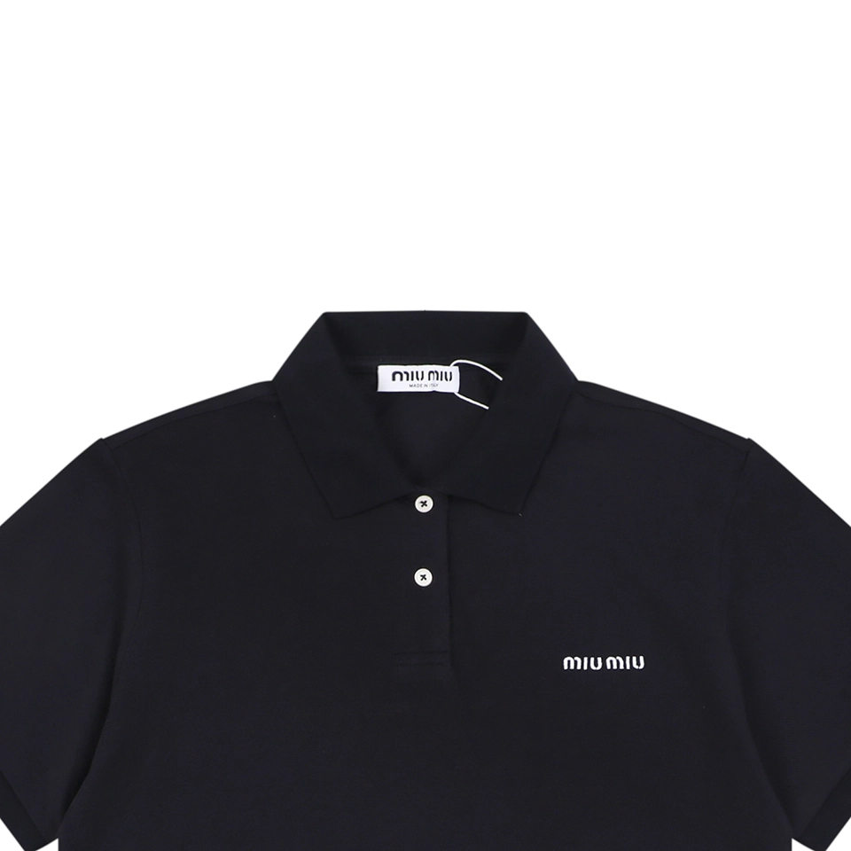 Miu Miu Logo Embroidered Polo T-Shirt Black