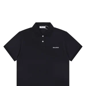 Miu Miu Logo Embroidered Polo T-Shirt Black
