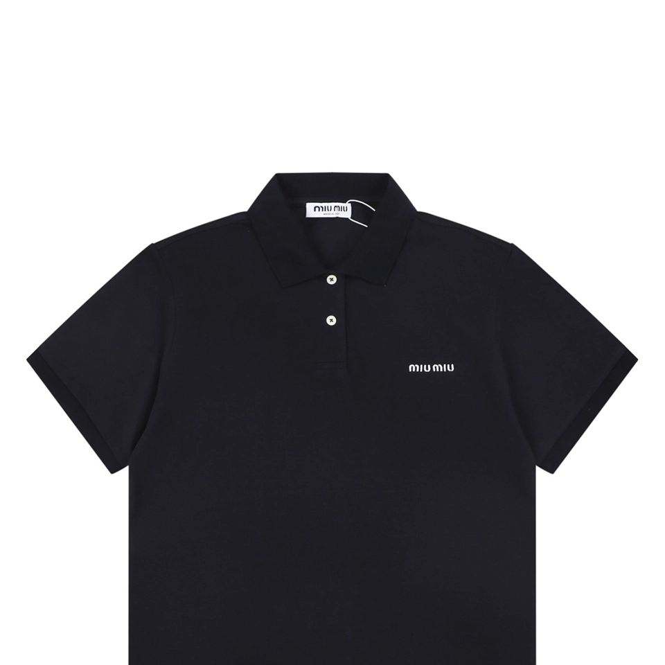 Miu Miu Logo Embroidered Polo T-Shirt Black