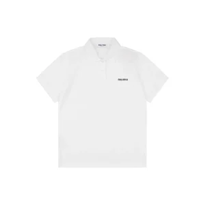 Miu Miu Logo Embroidered Polo T-Shirt White Front view